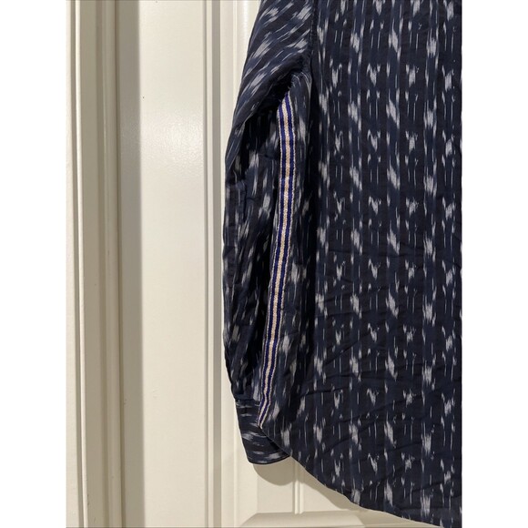 J CREW Metallic Striped Side Ikat Print Popover Shirt Blouse Navy Blue Size 8 - Picture 4 of 6